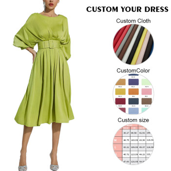 OEM dresses | Mid dress | Puff dresses | Elegant dresses | Green dresses | Waist belt dress
