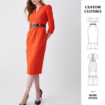 OEM dresses | Waist belt dress | Half-sleeve dress | Business dresses | Mid dresses