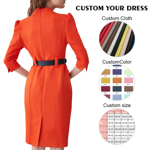 OEM dresses | Waist belt dress | Half-sleeve dress | Business dresses | Mid dresses