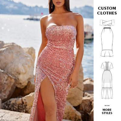Custom dress | Pink dresses | Sheath dress | Beaded dresses | High split dress | Fashionable dresses