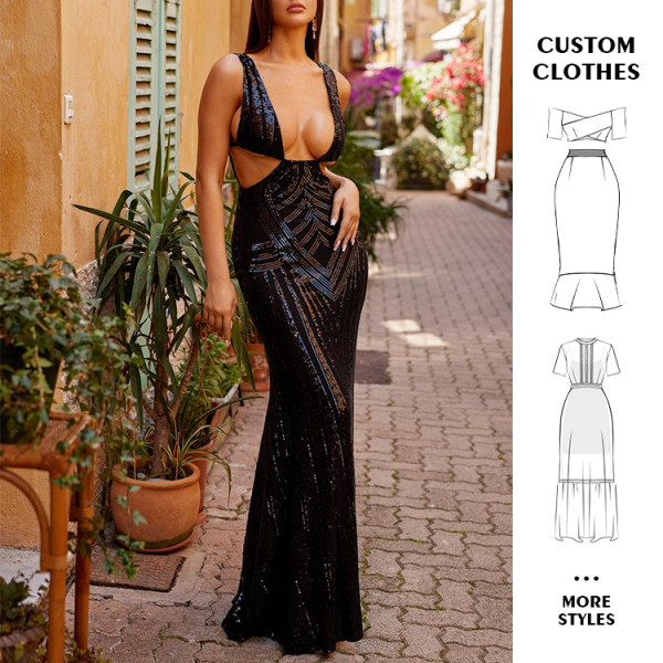 OEM dresses | Sexy dresses | Black dress | Beaded dresses | Gorgeous dresses | Low-cut dresses