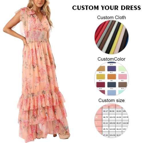 OEM dress | Pink dress | Maxi dresses | Floral prints dresses | Sweet dresses | Loose dresses