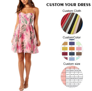 OEM dress | Short dress | High waisted dress | Floral print dress | Pink dress | Vintage dresses