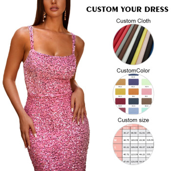 Custom dress | Pink sequin dress | High waist slim dress | Sexy high split dress | Summer prom dress