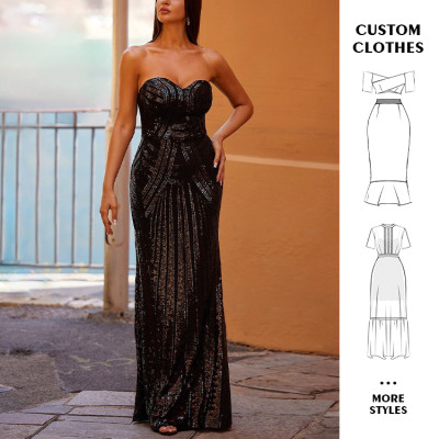 Custom dress | Sheath dress | Black evening dress | Fashionable dress | Sequined dress | Sexy dress