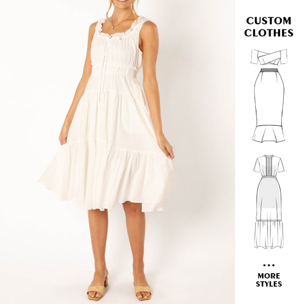 OEM dress | White sleeveless dress | Ruffled dresses | Drawstring dress | Cool dress | Simple dress