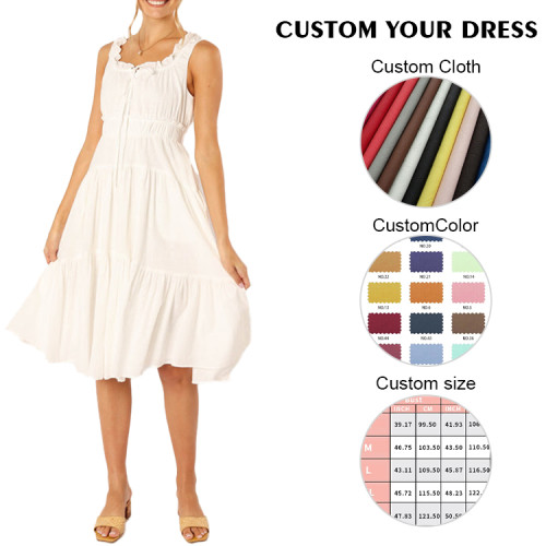 OEM dress | White sleeveless dress | Ruffled dresses | Drawstring dress | Cool dress | Simple dress