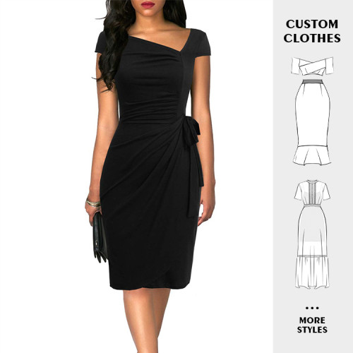 OEM dresses | Mid dress | Slim fit dresses | Elegant dresses | Black dresses | Wrap dress