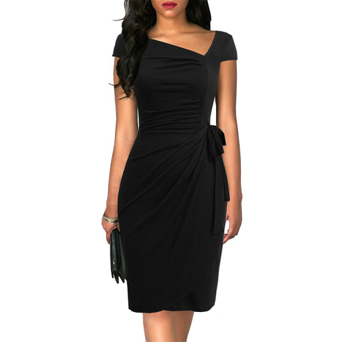 OEM dresses | Mid dress | Slim fit dresses | Elegant dresses | Black dresses | Wrap dress