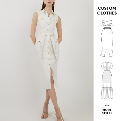 OEM dresses | Sleeveless dress | Button dresses | Elegant dresses | White dresses | Split dress