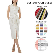 OEM dresses | Sleeveless dress | Button dresses | Elegant dresses | White dresses | Split dress
