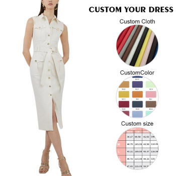 OEM dresses | Sleeveless dress | Button dresses | Elegant dresses | White dresses | Split dress