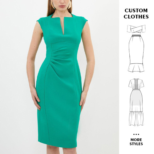 OEM dresses | Sleeveless dress | V-neck dresses | Elegant dresses | Green dresses | Slinky dress