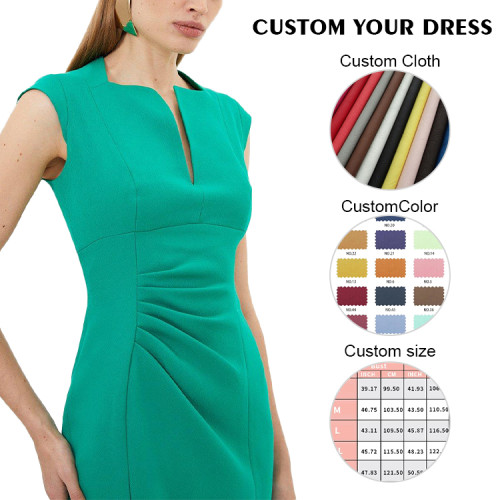 OEM dresses | Sleeveless dress | V-neck dresses | Elegant dresses | Green dresses | Slinky dress