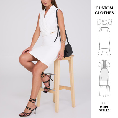 OEM dresses | Suit dress | White dresses | Elegant dresses | V-neck dresses | Sleeveless dress