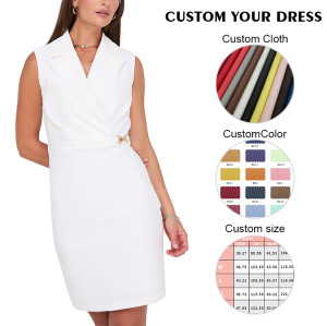 OEM dresses | Suit dress | White dresses | Elegant dresses | V-neck dresses | Sleeveless dress