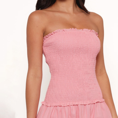 Apparel makers | High waist smocked dress | Tube top dress | French retro dress | Off shoulder dress