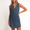 Summer sleeveless dress | Blue straight denim dress | American minimalist short dress | Dress makers