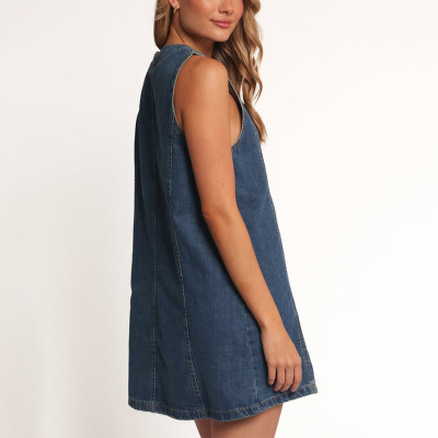 Summer sleeveless dress | Blue straight denim dress | American minimalist short dress | Dress makers