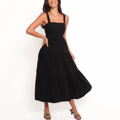 Loose-fit strapless dress | Classic black dress for women | Ruffled A-line dress | Clothing supplier
