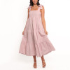 Pink strappy dress | French wrinkled high-waist dress | Summer cotton long dress | Clothing supplier