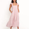 Pink strappy dress | French wrinkled high-waist dress | Summer cotton long dress | Clothing supplier