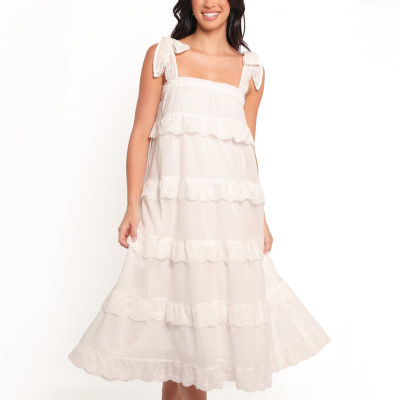 White lace mid-length dress | Cute summer dresses | Bohemian ruffle dress | Dresses manufacturer