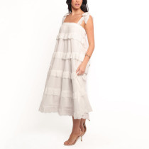 White lace mid-length dress | Cute summer dresses | Bohemian ruffle dress | Dresses manufacturer