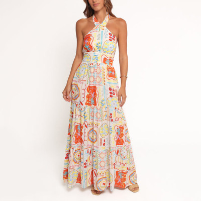 Halter neck summer maxi dress | Bohemian print dress | Sexy sleeveless vacation dress | Dress makers
