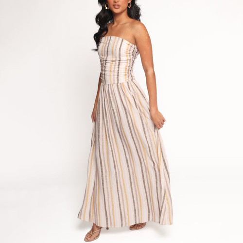 Strapless striped maxi dress | Bohemian sexy dress | Soft cotton dress | Custom women dress factory