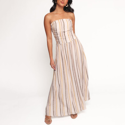Strapless striped maxi dress | Bohemian sexy dress | Soft cotton dress | Custom women dress factory