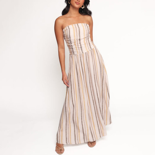 Strapless striped maxi dress | Bohemian sexy dress | Soft cotton dress | Custom women dress factory