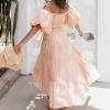 Puff sleeve midi dresses | Square neck summer dress | Orange tiered sundress | Garments manufacturer