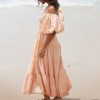 Puff sleeve midi dresses | Square neck summer dress | Orange tiered sundress | Garments manufacturer