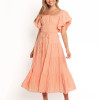 Puff sleeve midi dresses | Square neck summer dress | Orange tiered sundress | Garments manufacturer