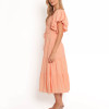Puff sleeve midi dresses | Square neck summer dress | Orange tiered sundress | Garments manufacturer