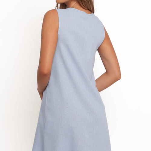 Baby blue pleated A-line dress | Mini sundress | Korean-style pink girl's skirt | Dress manufacturer