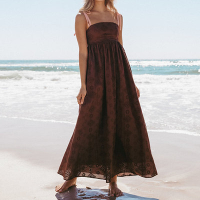 Chocolate brown summer maxi dress | Elegant strapless dress | Dark minimalist dress | Dress factory