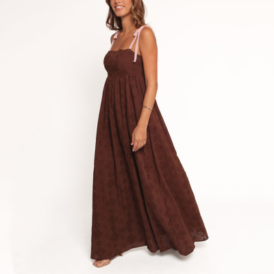 Chocolate brown summer maxi dress | Elegant strapless dress | Dark minimalist dress | Dress factory