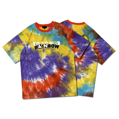 Men's Tie dye 100% cotton tshirt| quickly custom puff printed design service with privtae label from rainbowtouches streetwear factory