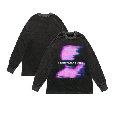 Custom  Acid Wash Sweatshirt Manufacturing | 100 Cotton Men's Sweatshirt in Stock | Hot Selling High Street Direct Injection Printing Sweatshirt