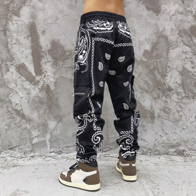 Cargo Pants New Sweatpants Mens Zip Pocket Cargo Pants Men Pants Bandana Pattern Fabric Running Men's Trousers