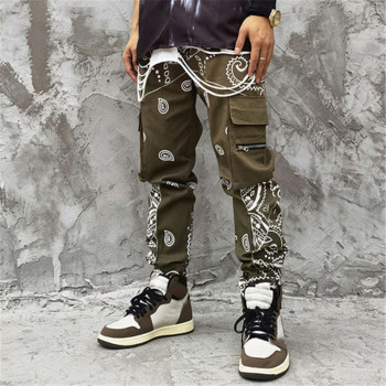 Cargo Pants New Sweatpants Mens Zip Pocket Cargo Pants Men Pants Bandana Pattern Fabric Running Men's Trousers