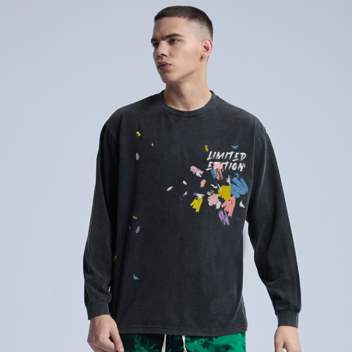 Men's Acid Wash Sweatshirt Manufacturing | 100 Cotton Men's Oversized Sweatshirt in Stock | Hot Sellling Printed Mens Sweatshirt