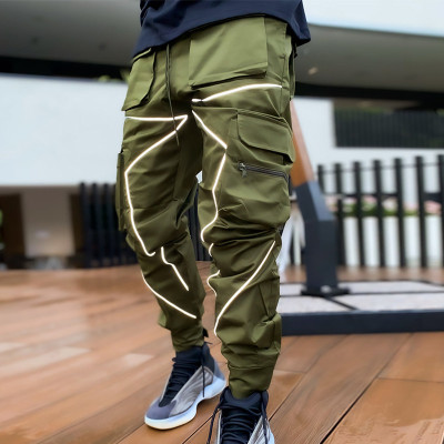 Men Outdoor Sports Pants New Windbreak Multi Pocket Reflective Stripe Casual Cargo Sports Pants Superior Quality