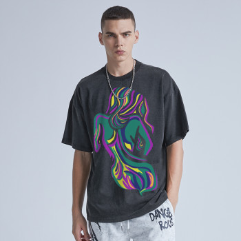 New Printing Design Men T Shirt| High Street Oversized Acid Wash Mens Shirts Wholesale| Custom Hip Pop 100% Cotton Men's T Shirt