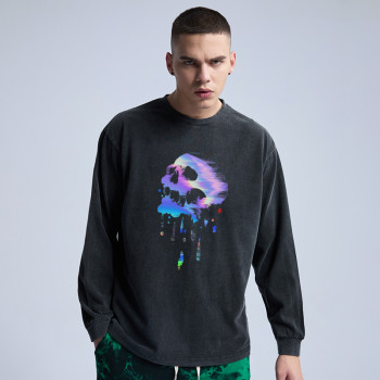 Hot Selling Acid Wash Sweatshirt Manufacturing | 100% Cotton Men's Oversized Sweatshirt in Stock | High Street Casual Reflective Printing Sweatshirt