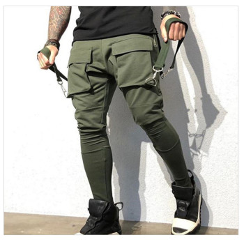 Sports Men Stretch Tights Sweat Pants|Absorbing And Breathable Fitness Casual Multi Pocket Stitching Cargo Pants Mens