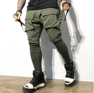 Sports Men Stretch Tights Sweat Absorbing And Breathable Fitness Casual Multi Pocket Stitching Cargo Pants Mens