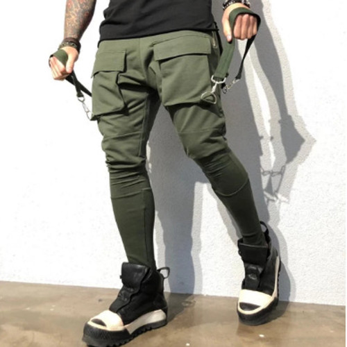 Sports Men Stretch Tights Sweat Absorbing And Breathable Fitness Casual Multi Pocket Stitching Cargo Pants Mens